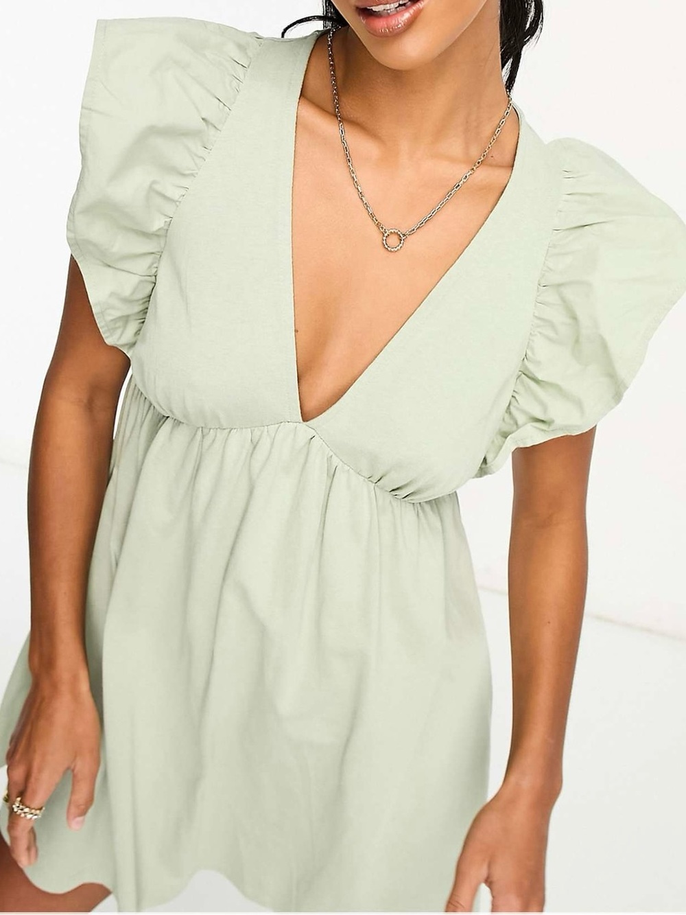 House of Spence Light Lime Ruffle Sleeve Mini Dress